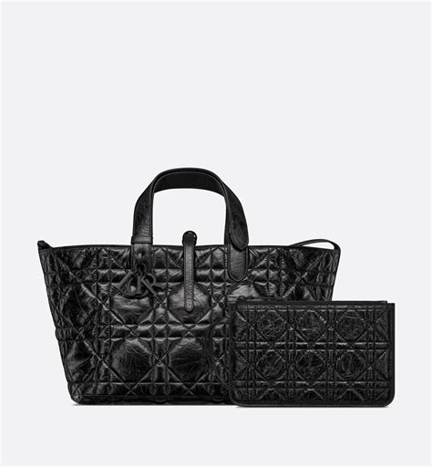 Medium Dior Toujours Bag Black Macrocannage Crinkled 